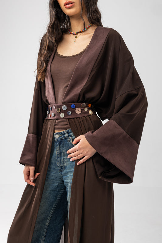 ZAHYA All Buttoned Belt in Dark Brown