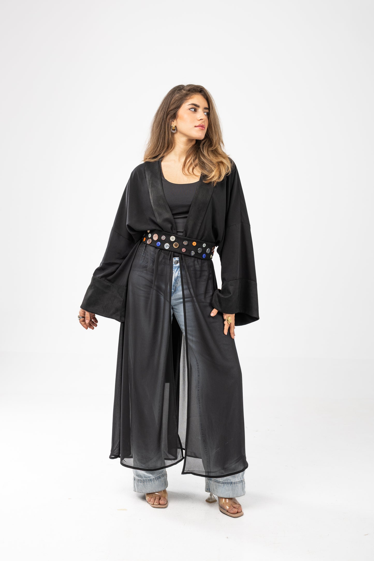 ZAHYA All Buttoned Belt in Dark Black