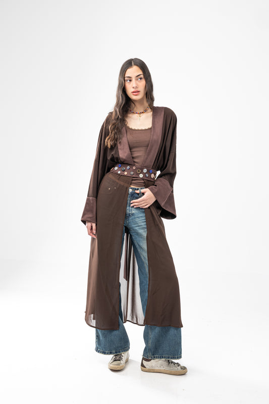 ZAHYA All Buttoned Belt in Dark Brown