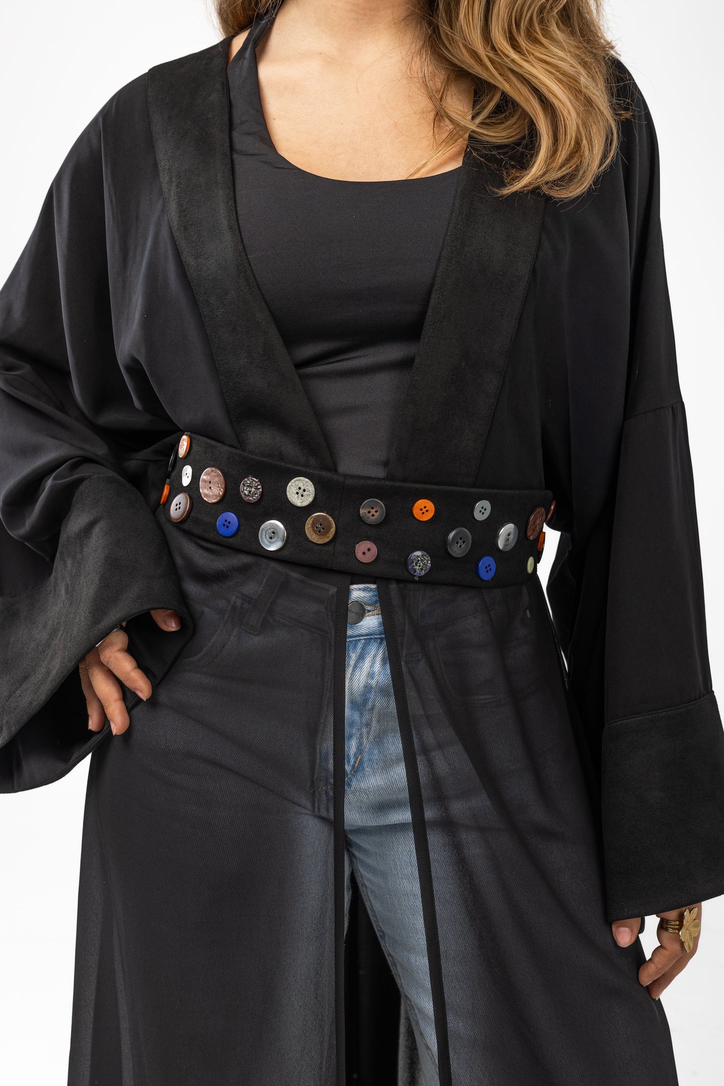 ZAHYA All Buttoned Belt in Dark Black