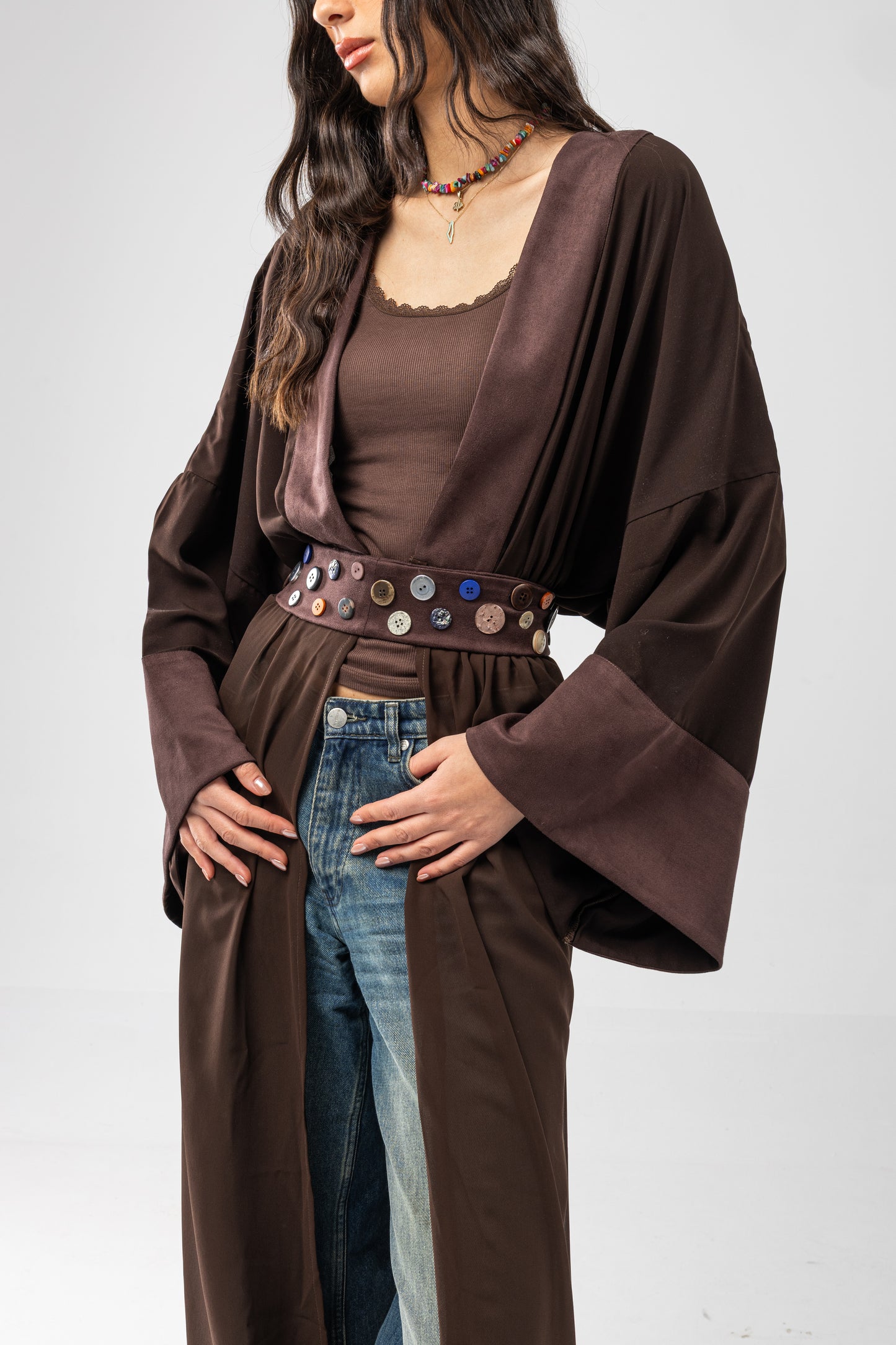 ZAHYA All Buttoned Belt in Dark Brown