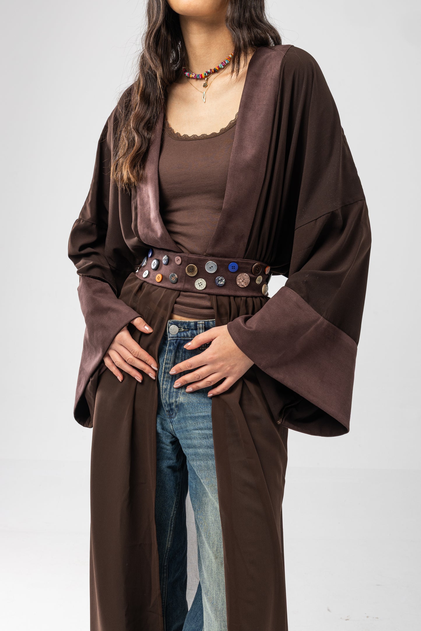 ZAHYA All Buttoned Belt in Dark Brown