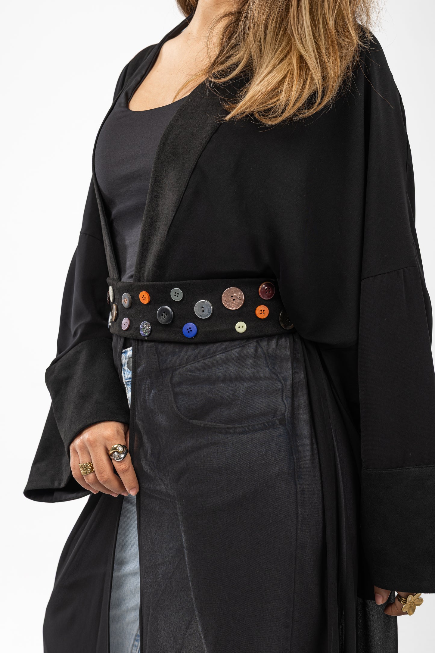 ZAHYA All Buttoned Belt in Dark Black
