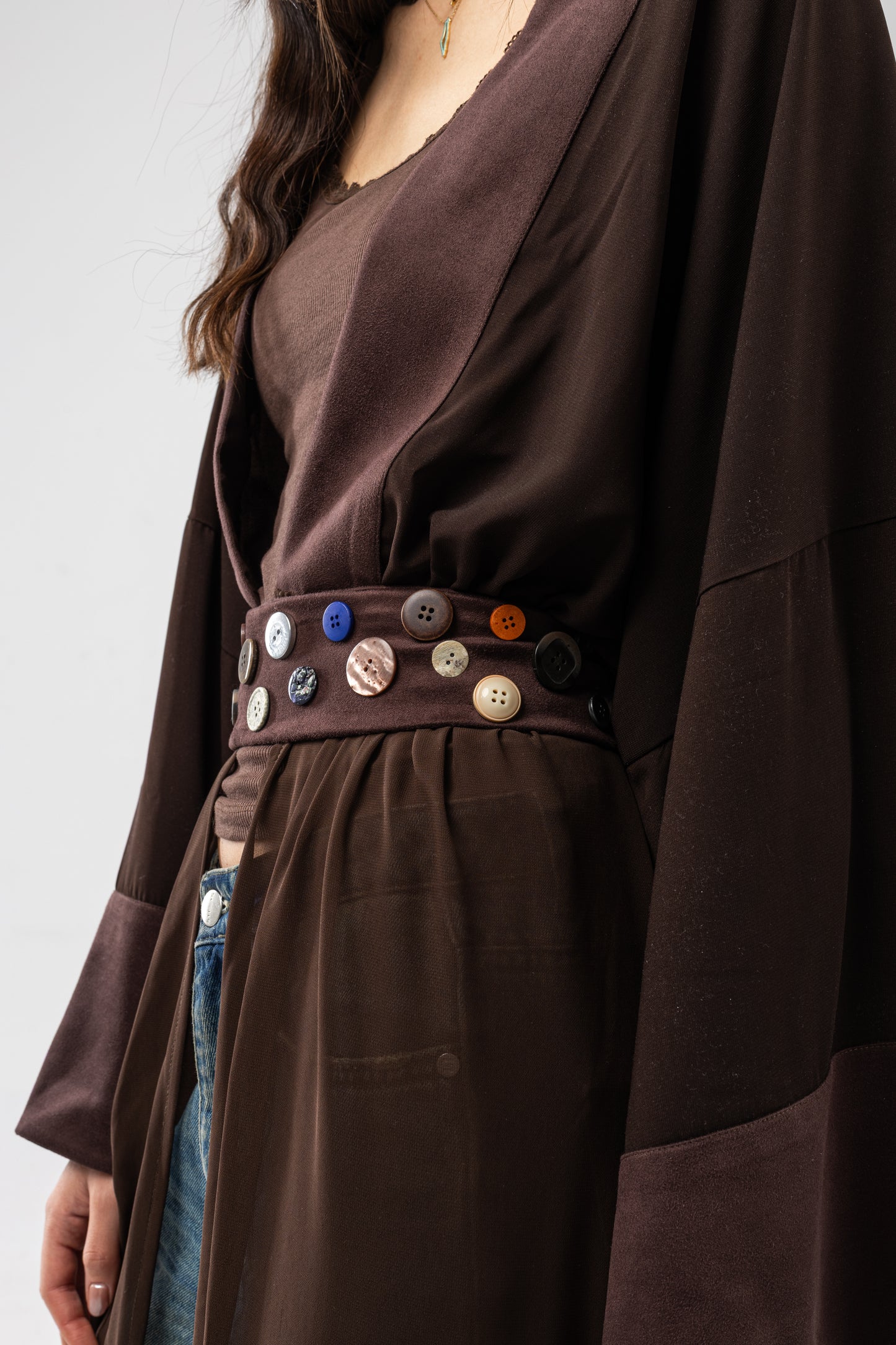 ZAHYA All Buttoned Belt in Dark Brown