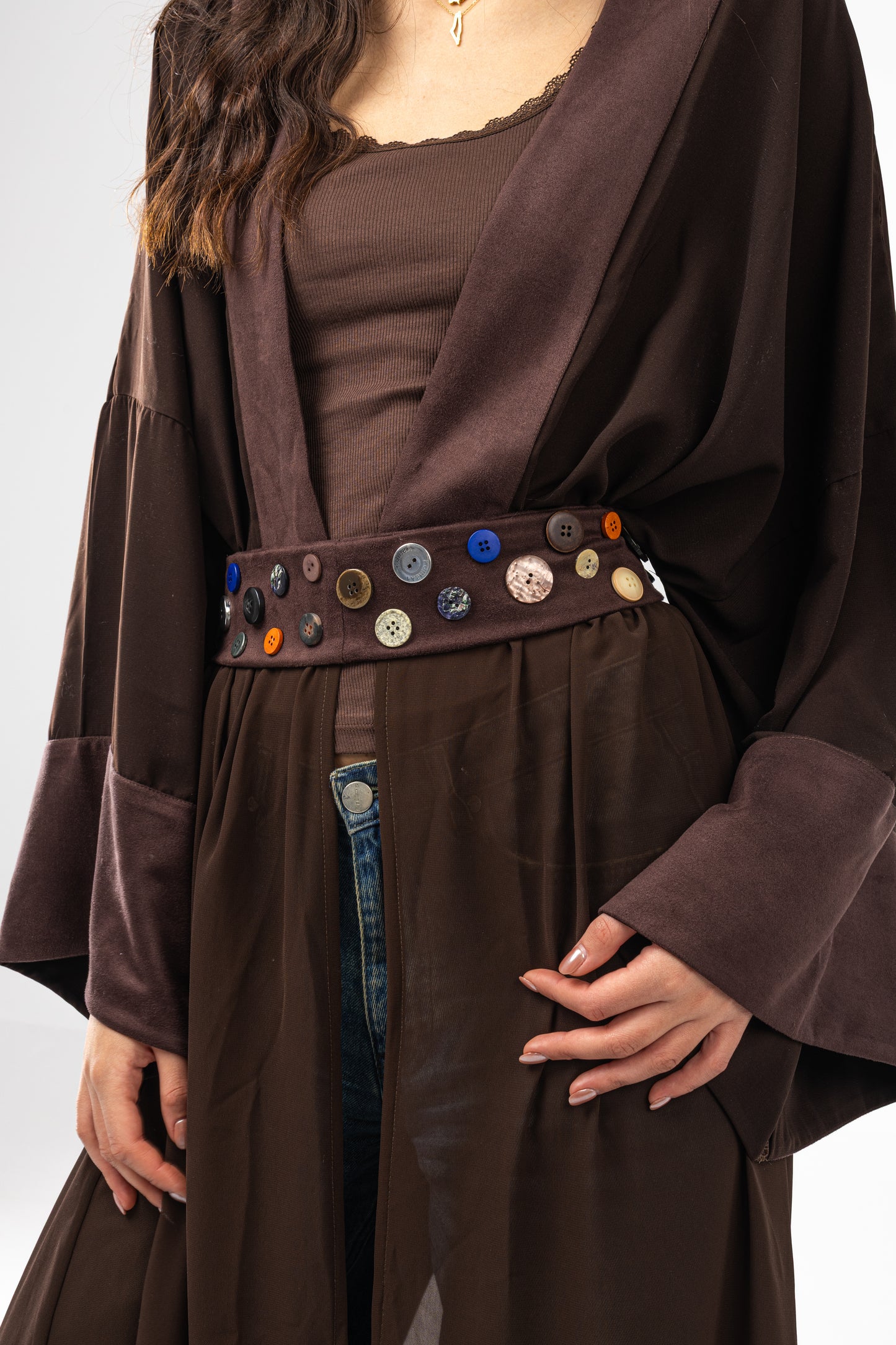 ZAHYA All Buttoned Belt in Dark Brown