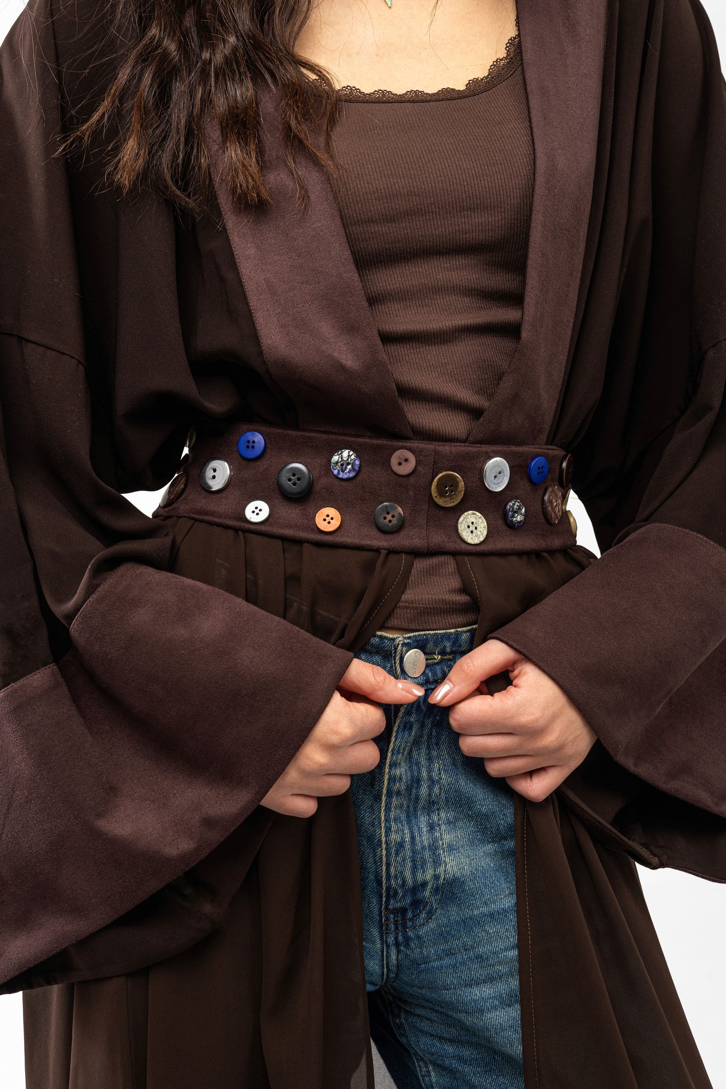 ZAHYA All Buttoned Belt in Dark Brown
